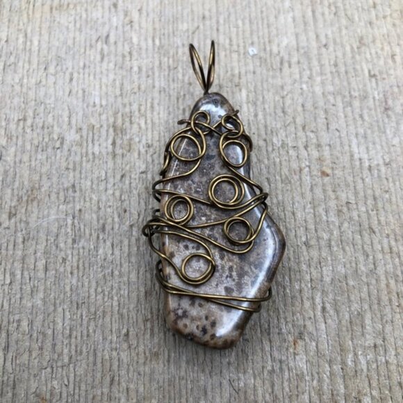 Petrified Palm Wood Wire-Wrapped Necklace Pendant - Picture 1 of 5